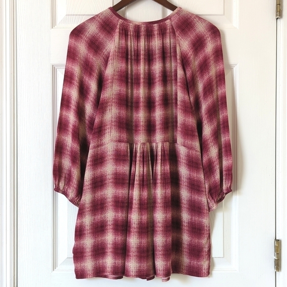 Maeve Calavan Plaid Oversized Three Quarter Sleeve Button Up Peplum Blouse Pink - Picture 13 of 15